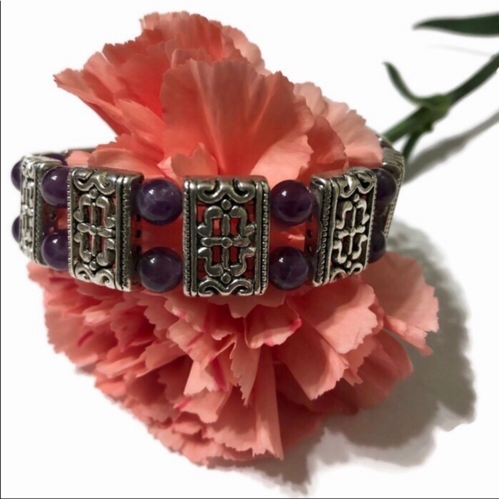 Handmade Amethyst Silver Tone Bracelet - Picture 5 of 7